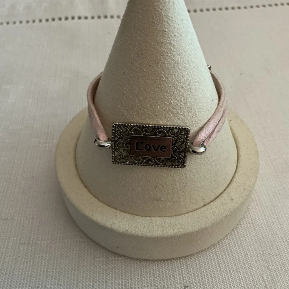 Pink Suede Love Silver Love Bracelet
